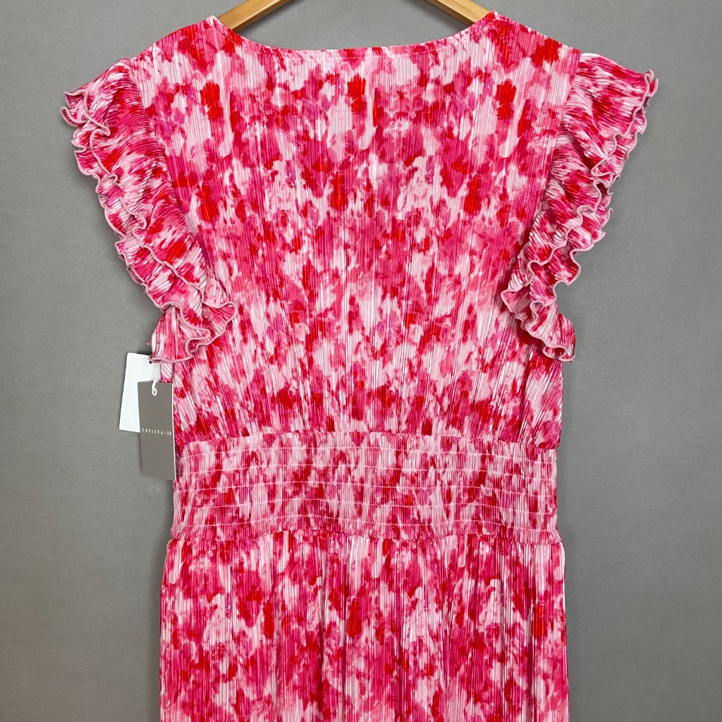 Chelsea28 Dress Flutter Sleeve Pliss Midi Dress Nwt Pink Red Artful Petals Lrg — image 5 of 8